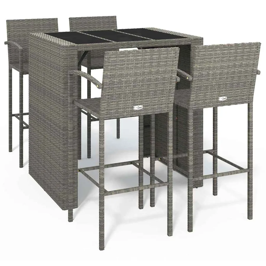 Ensemble de bar de jardin 5 pcs gris résine tressée - 2