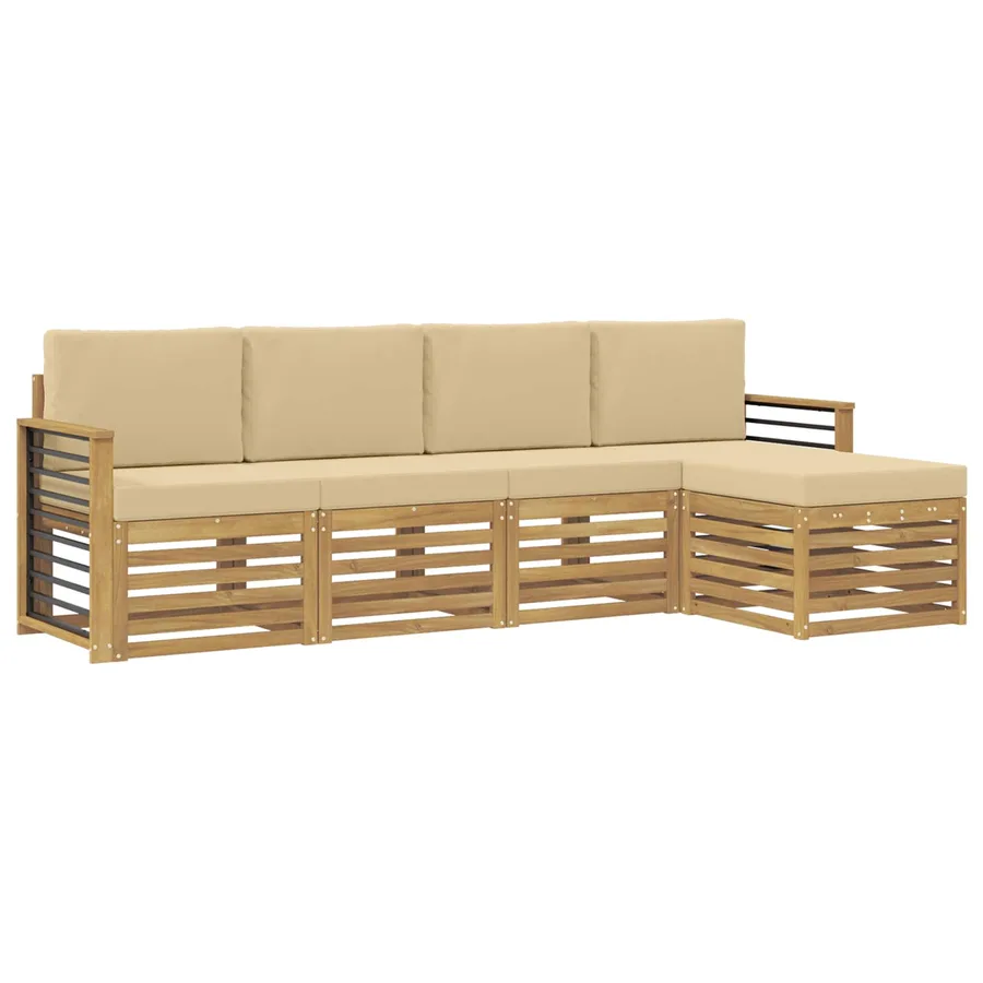 Ensemble de canapés d'extérieur 5 pcs Blanc et Beige Polyester - 2
