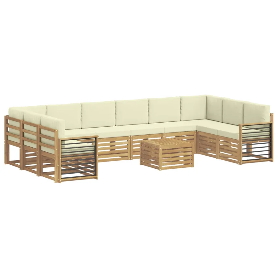 Ensemble de canapés d'extérieur 11 pcs Blanc et crème Polyester - 2