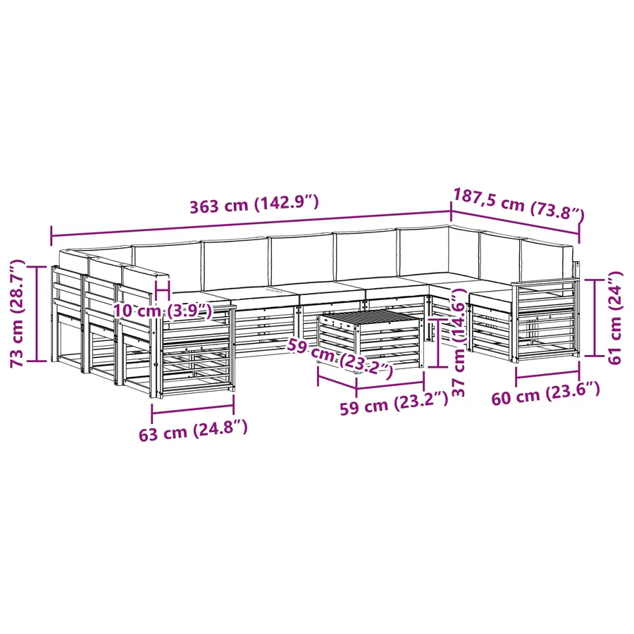 Ensemble de canapés d'extérieur 11 pcs Blanc et crème Polyester - 8