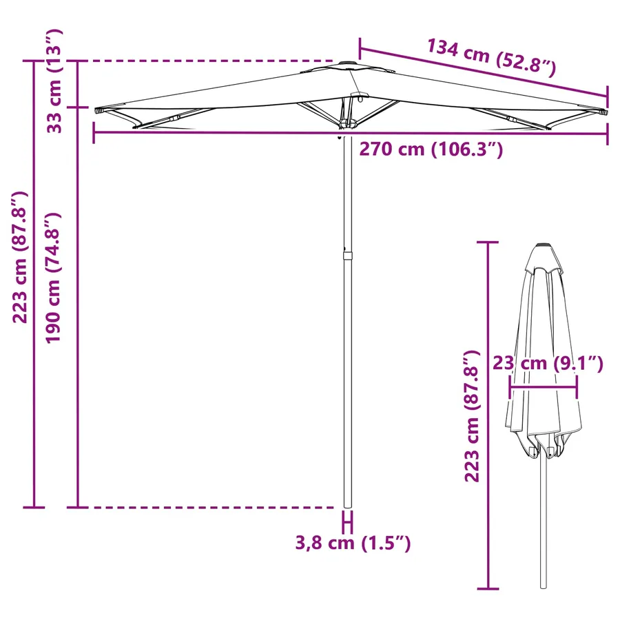 Parasol de jardin 270 x 270 cm Polyester Rectangulaire - 8