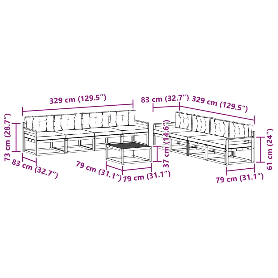 Ensemble de canapés d'extérieur 9 pcs Blanc et crème - 7