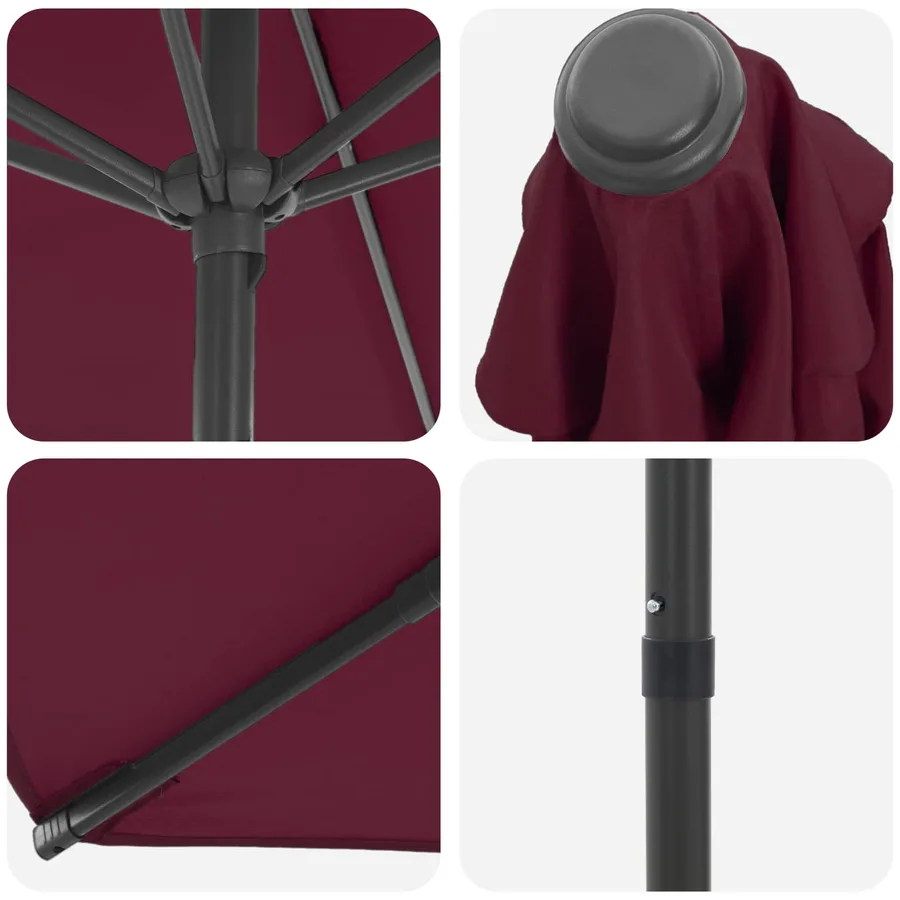 Parasol de jardin 270 x 270 cm Polyester Rectangulaire Bordeaux - 5
