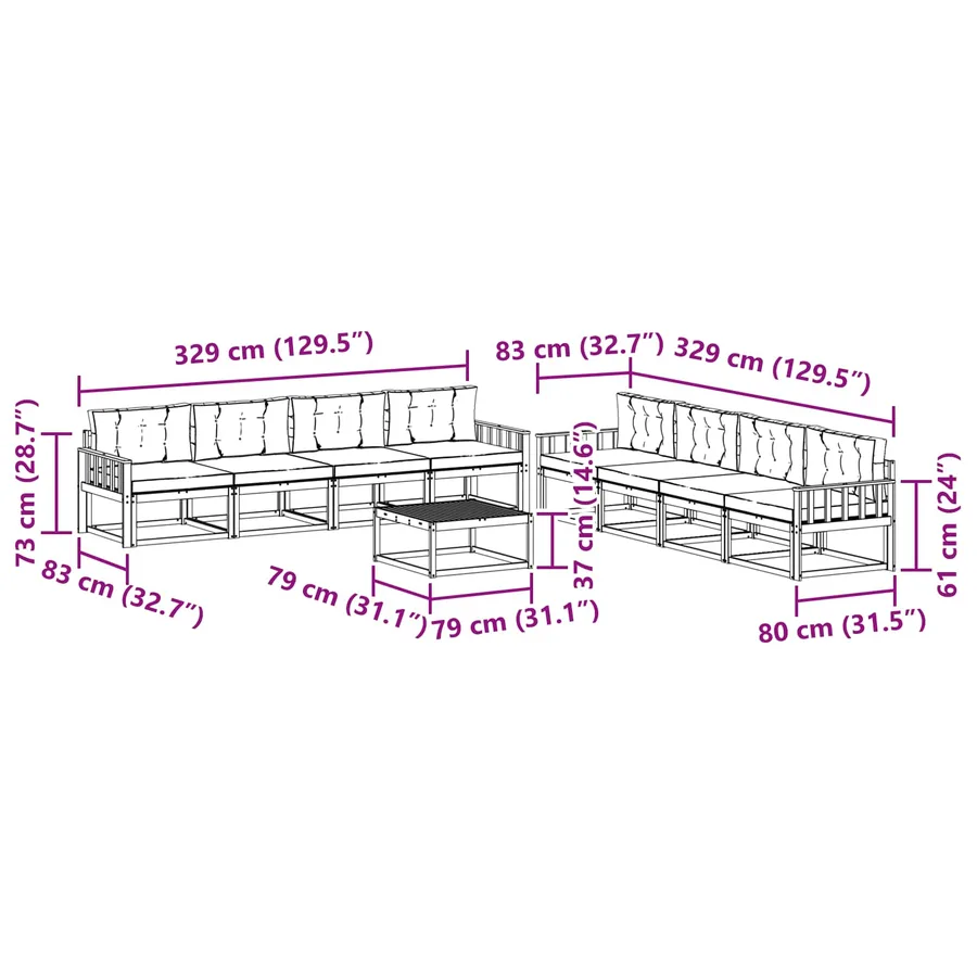 Ensemble de canapés d'extérieur 9 pcs Blanc et gris clair - 7