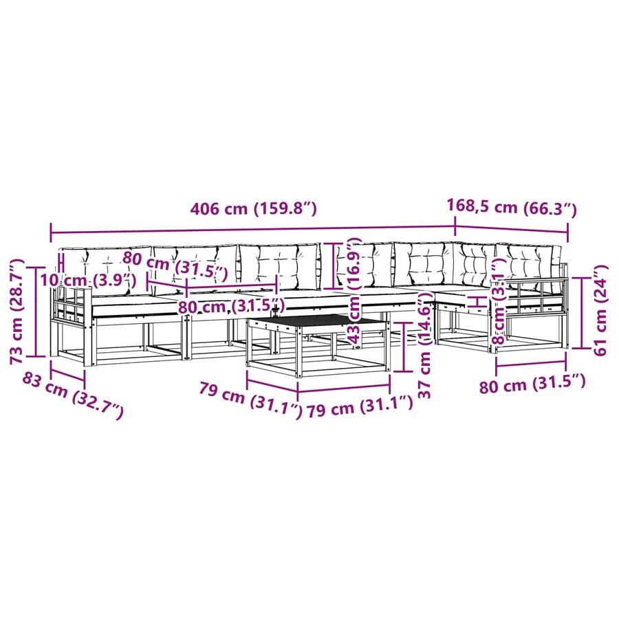 Ensemble de canapés d'extérieur 7 pcs Blanc et gris clair - 8