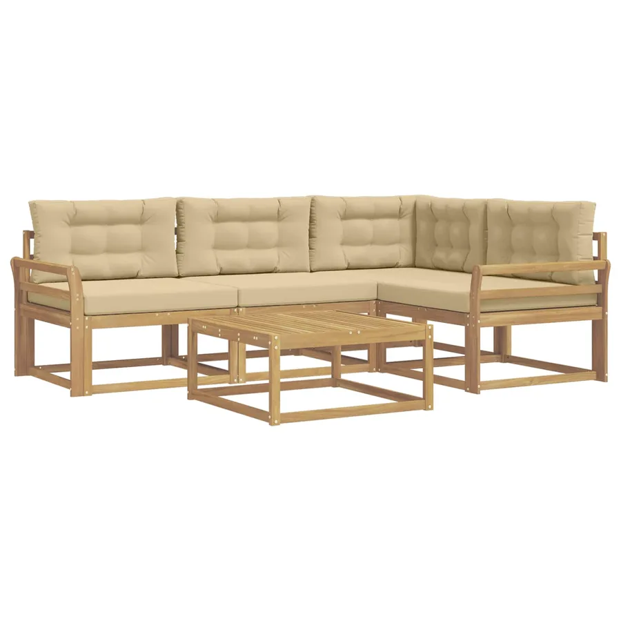 Ensemble de canapés d'extérieur 5 pcs Blanc et Beige - 2