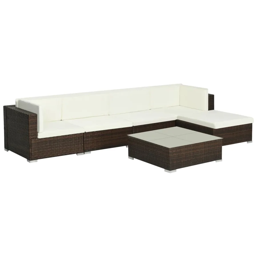 Salon de jardin 6 pcs avec coussins Résine tressée Marron - 2