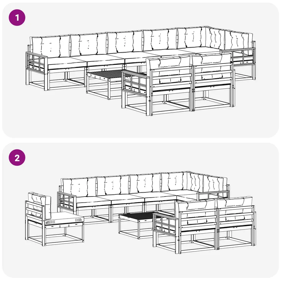 Ensemble de canapés d'extérieur 9 pcs Blanc et crème - 7