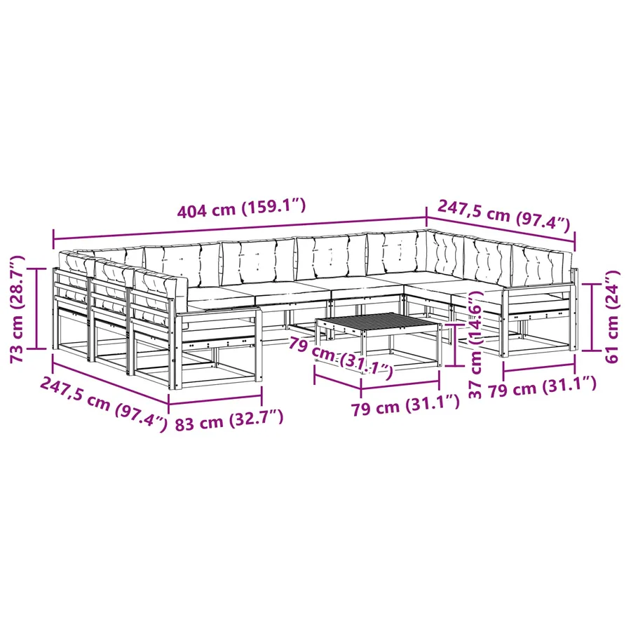 Ensemble de canapés d'extérieur 10 pcs Blanc et anthracite - 8