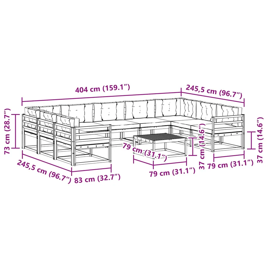Ensemble de canapés d'extérieur 10 pcs Blanc et anthracite - 8