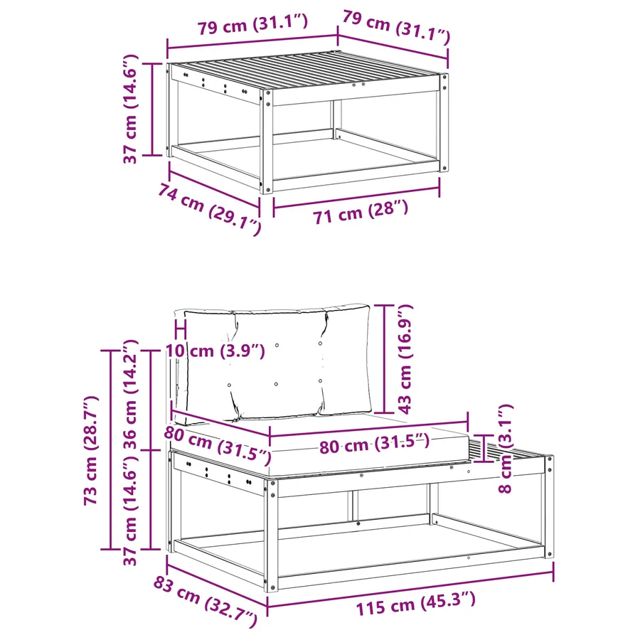Ensemble de canapés d'extérieur Blanc 79 x 79 x 37 cm Polyester - 9