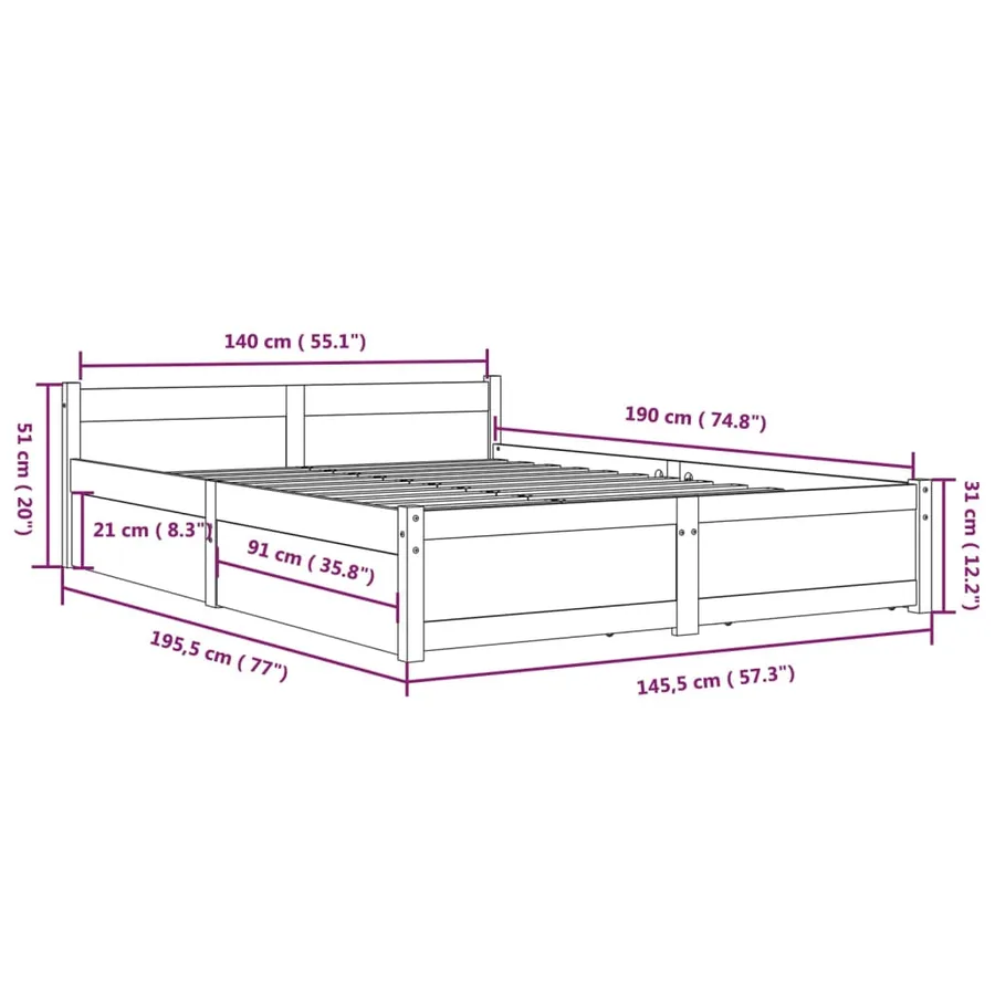Cadre de lit sans matelas avec tiroirs blanc 140x190 cm - 11