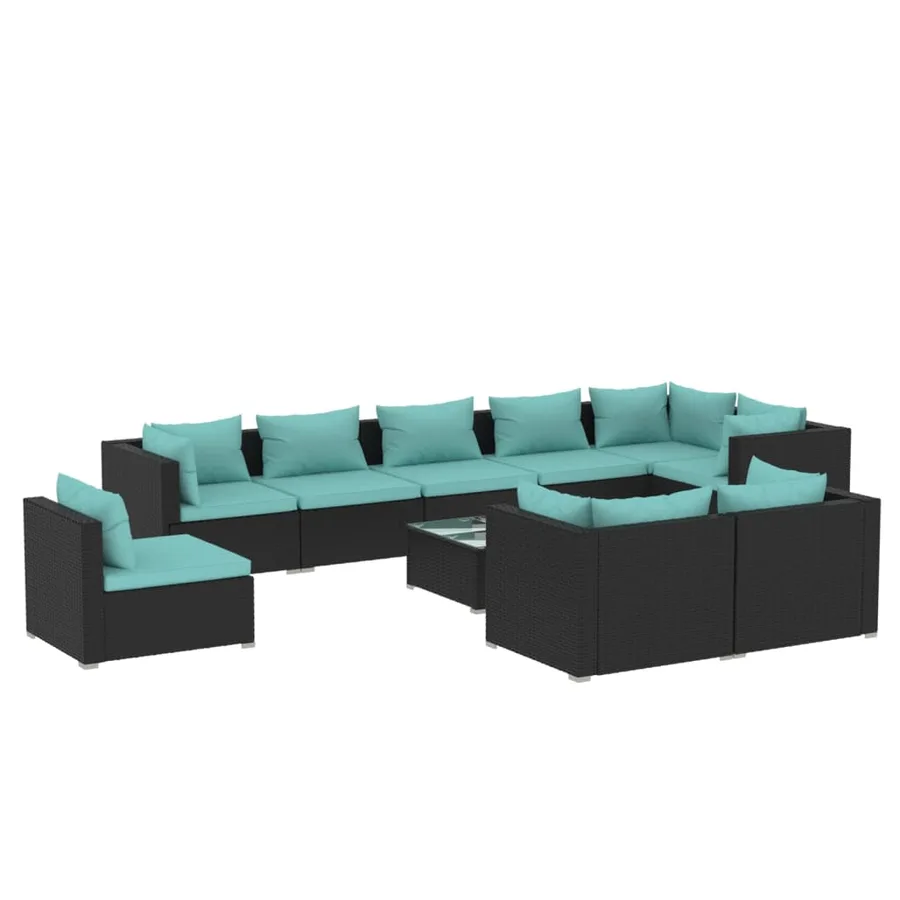 Salon de jardin 10 pcs avec coussins Résine tressée Noir - 2