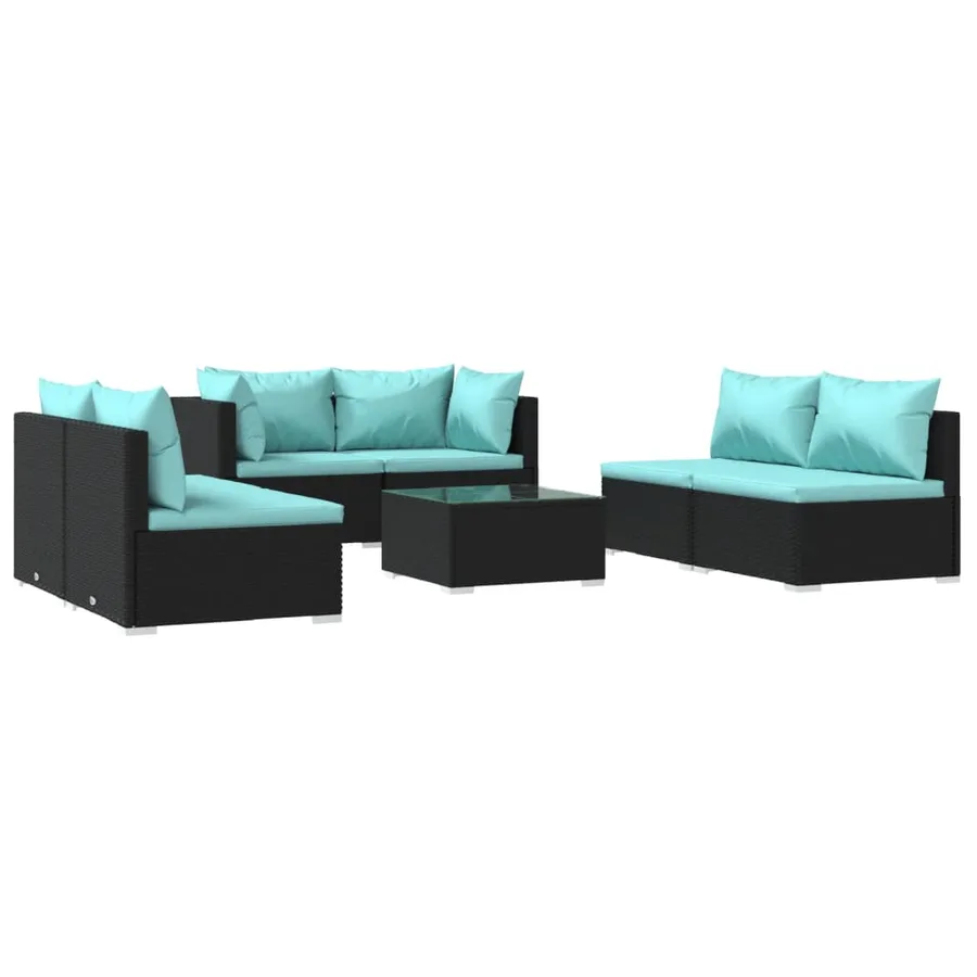 Salon de jardin 7 pcs avec coussins Résine tressée Noir - 2