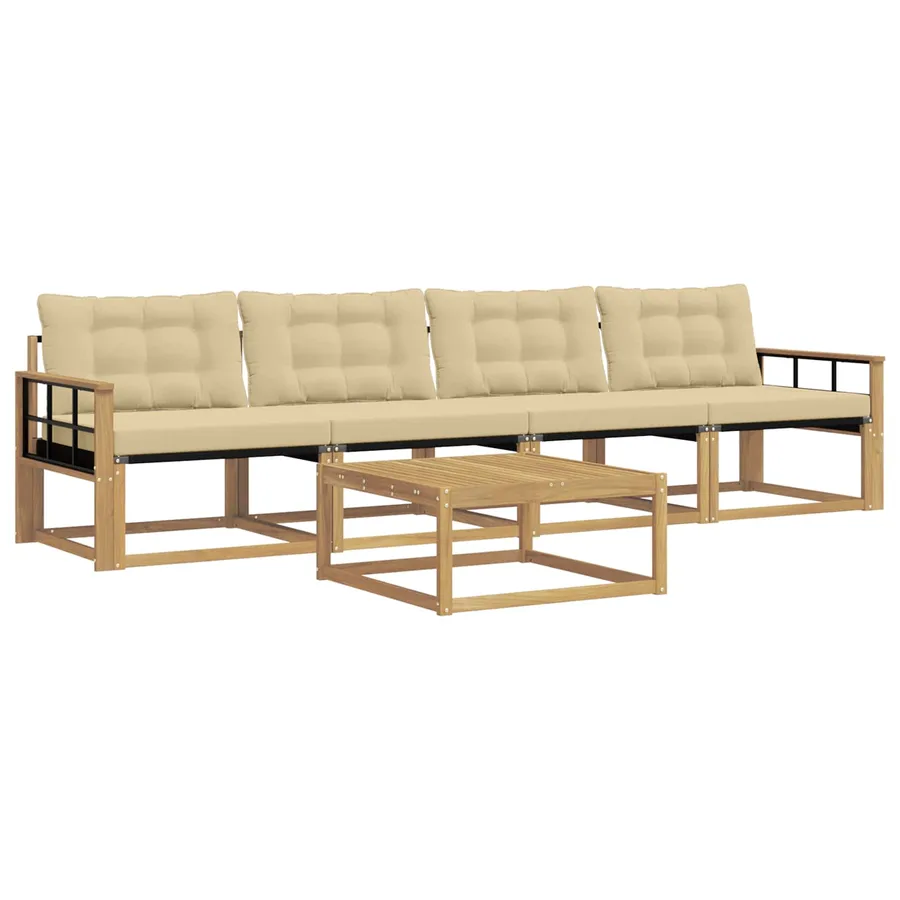 Ensemble de canapés d'extérieur 5 pcs Blanc et Beige - 2