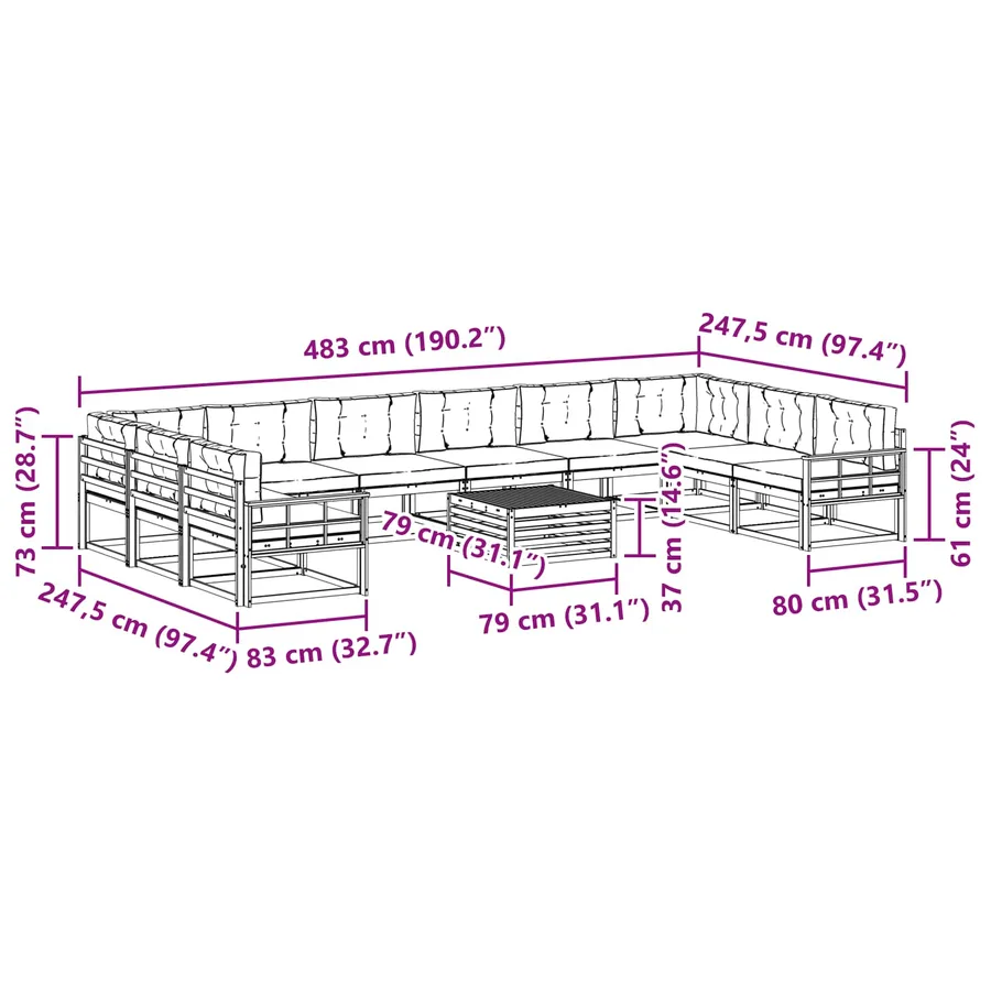Ensemble de canapés d'extérieur 11 pcs Blanc et anthracite - 8