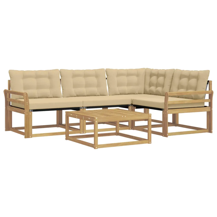 Ensemble de canapés d'extérieur 5 pcs Blanc et Beige - 2