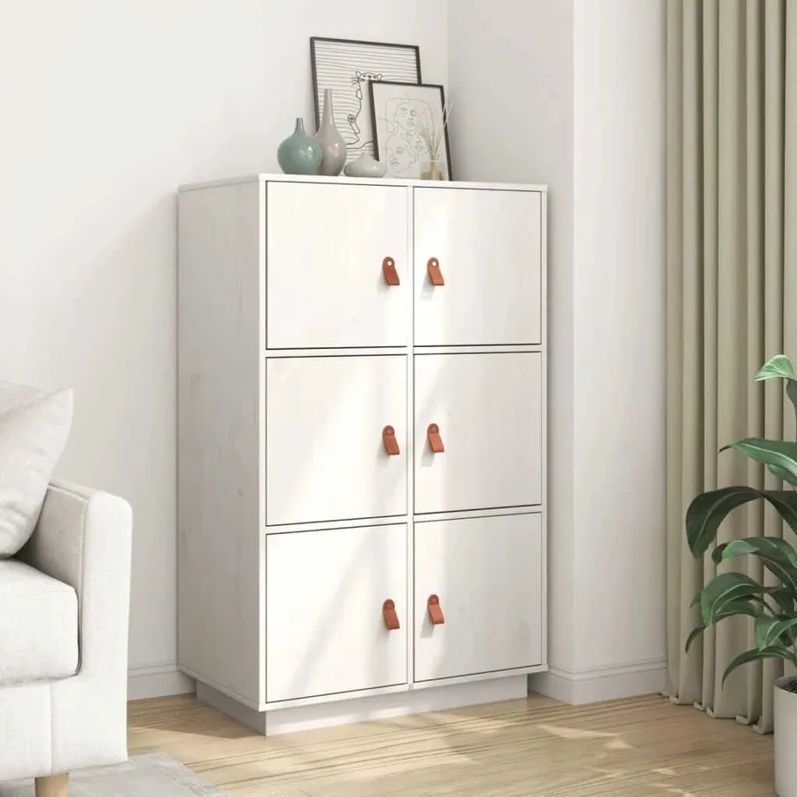 Buffet haut Blanc 67x40x108,5 cm Bois massif de pin - 3