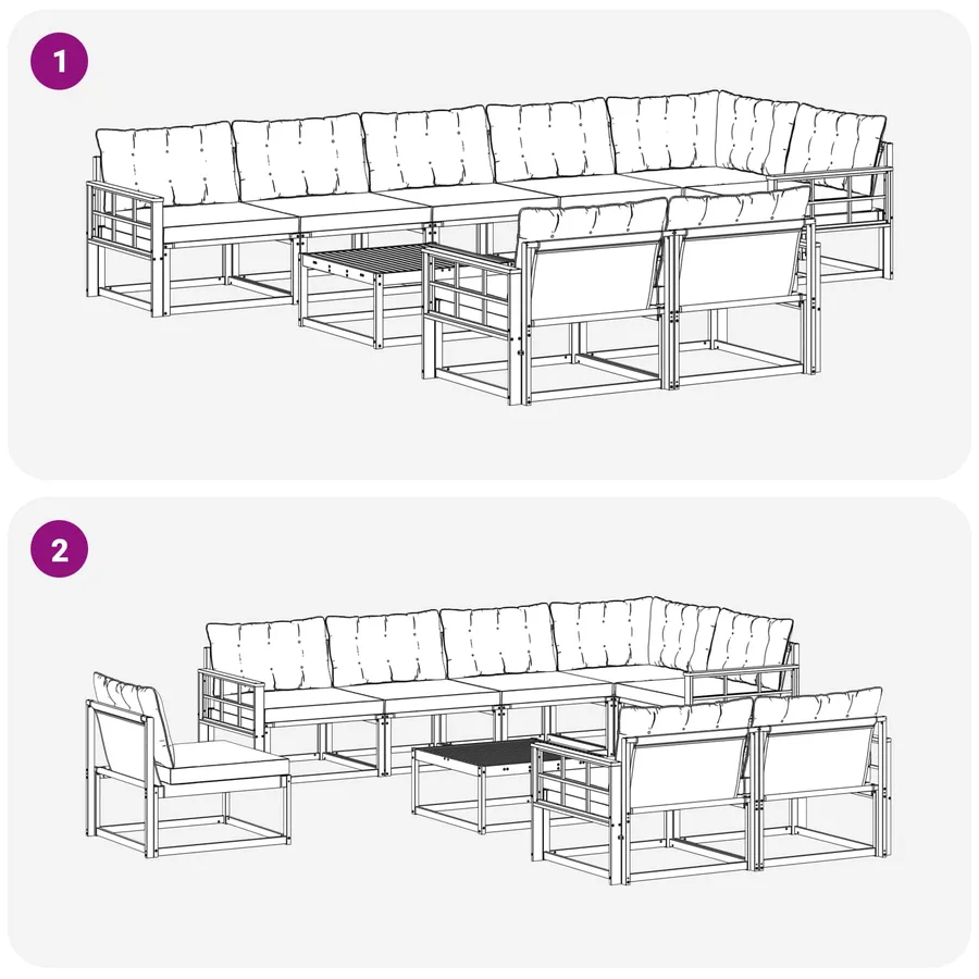 Ensemble de canapés d'extérieur 9 pcs Blanc et noir - 9
