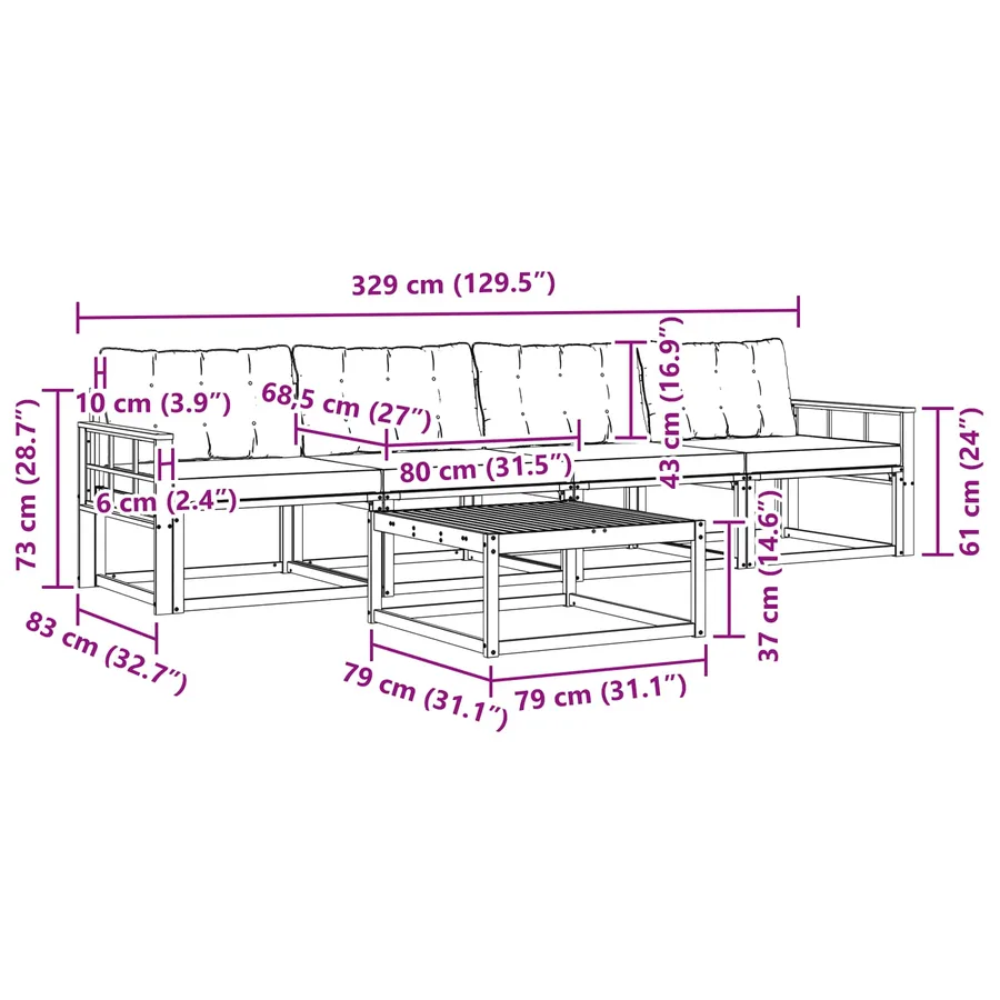 Ensemble de canapés d'extérieur 5 pcs Blanc et gris clair - 7