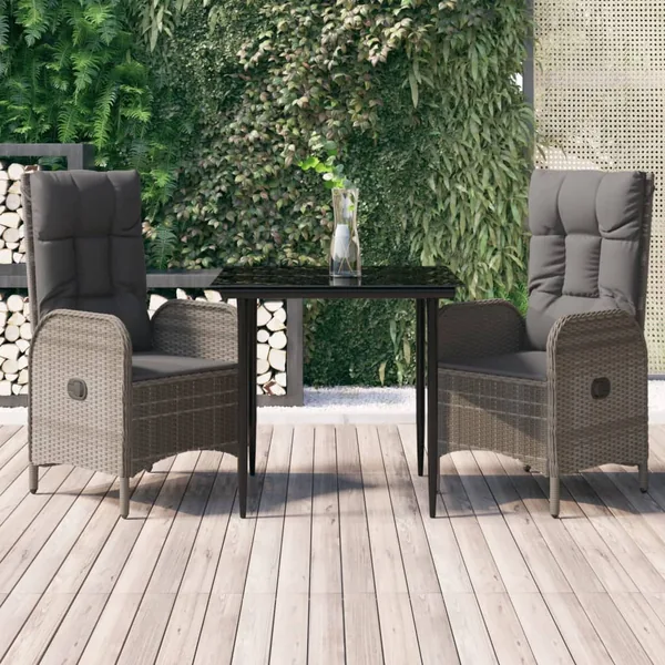 Ensemble à manger jardin 3pcs avec coussins noir et gris
