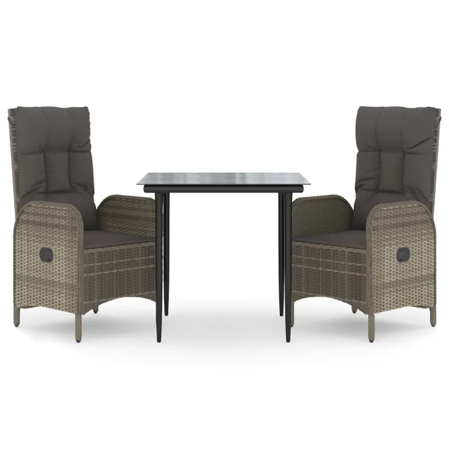 Ensemble à manger jardin 3pcs avec coussins noir et gris - 2