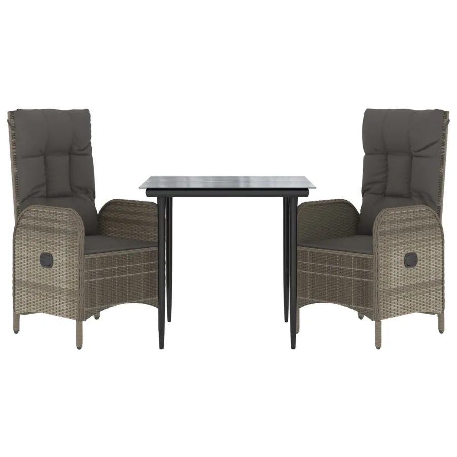 Ensemble à manger jardin 3pcs avec coussins noir et gris - 3