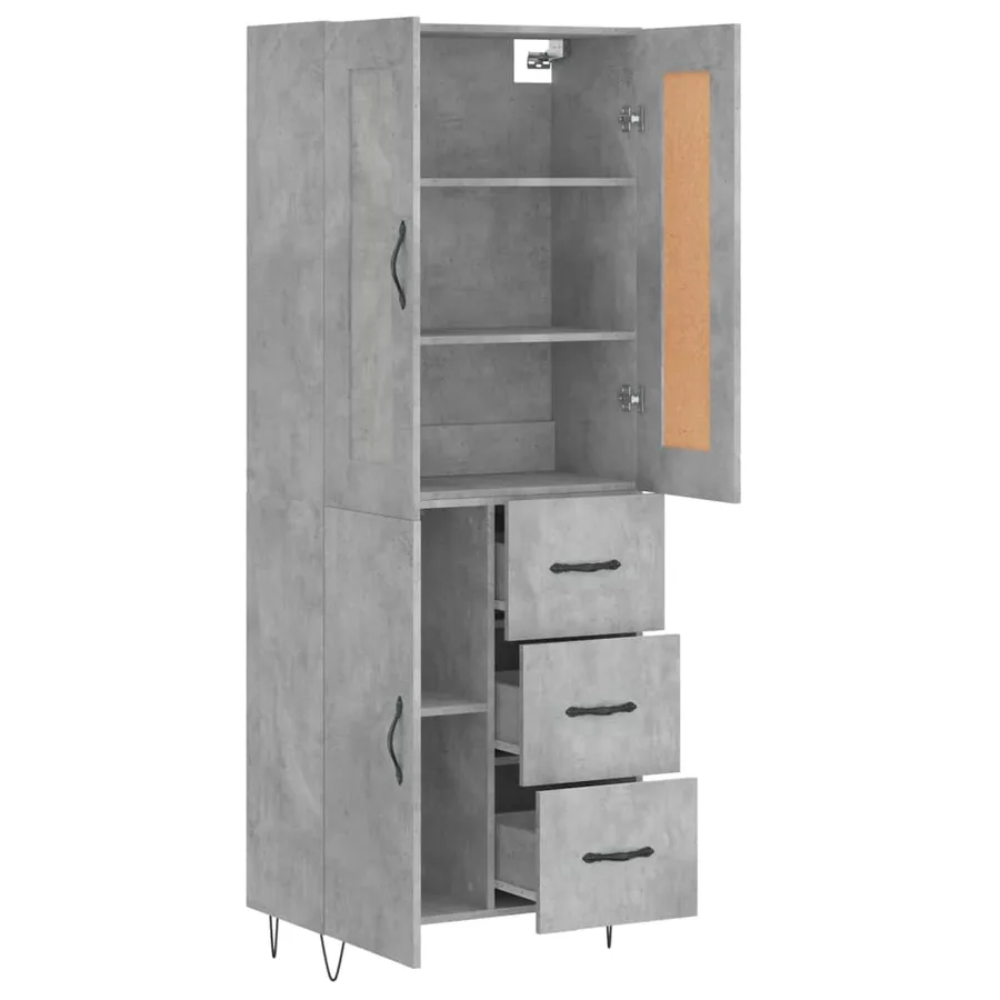 Buffet haut Gris béton 69,5x34x180 cm Bois d'ingénierie - 4