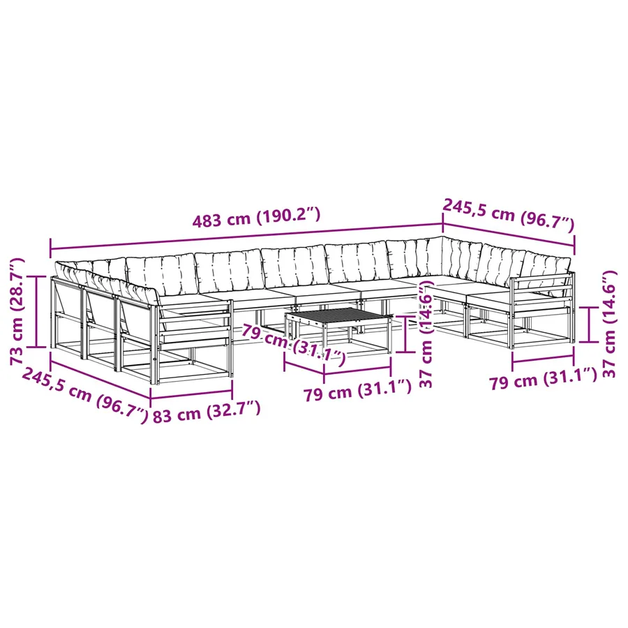 Ensemble de canapés d'extérieur 11 pcs Blanc et crème - 10