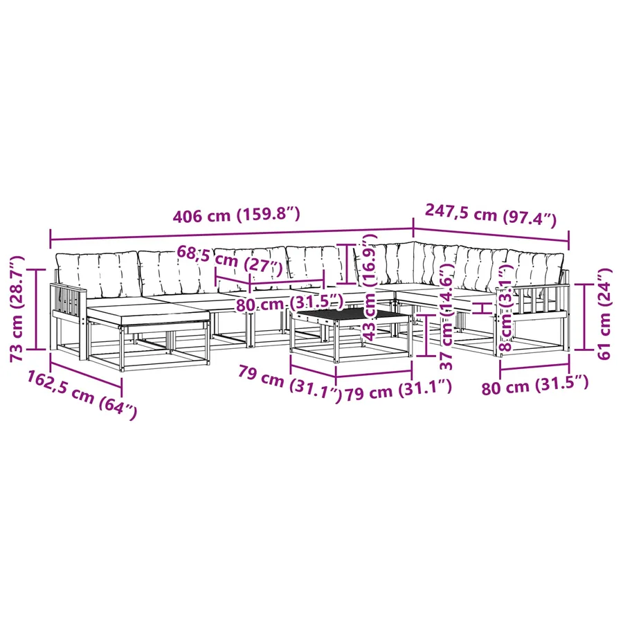 Ensemble de canapés d'extérieur 9 pcs Blanc et crème - 11
