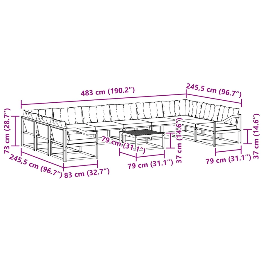 Ensemble de canapés d'extérieur 11 pcs Blanc et gris clair - 8