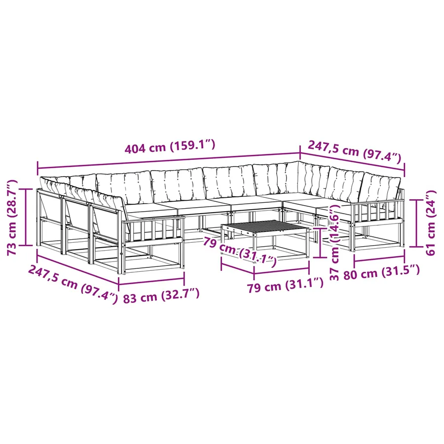 Ensemble de canapés d'extérieur 10 pcs Blanc et Beige - 8