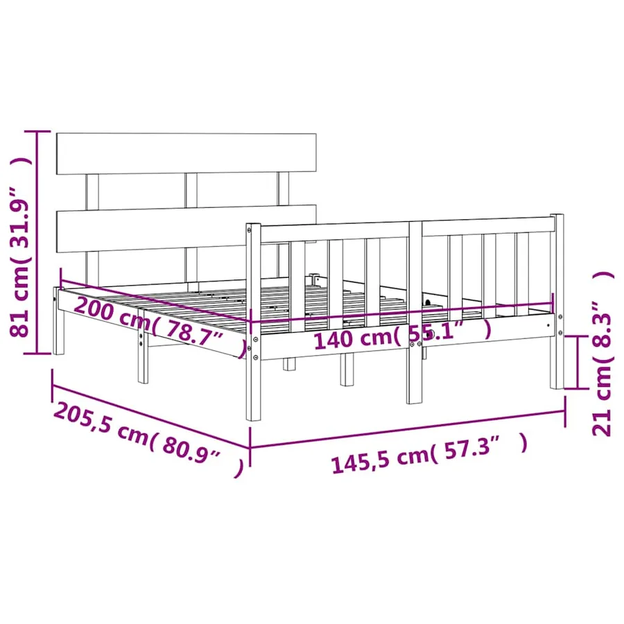 Cadre de lit sans matelas 140x200 cm bois massif de pin - 12