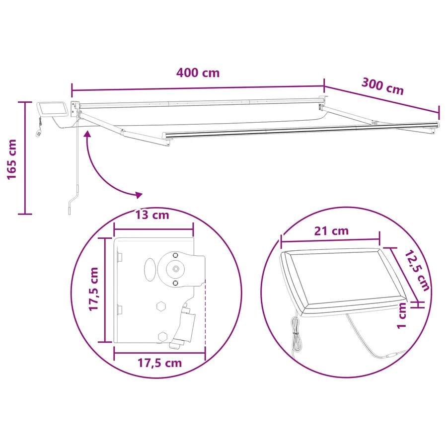 Store rétractable manuel avec LEDs Sable - 8