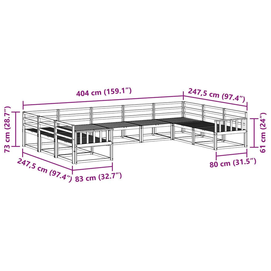 Ensemble de canapés d'extérieur 9 pcs Blanc 404 x 247,5 x 73 cm - 7