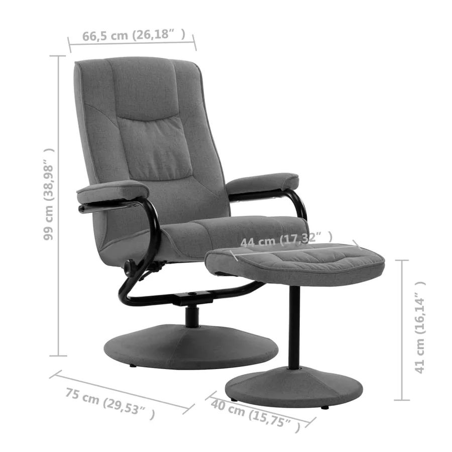 Fauteuil inclinable avec repose-pieds gris clair tissu - 8
