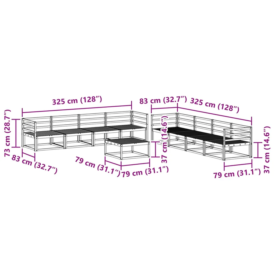 Ensemble de canapés d'extérieur 9 pcs Blanc 79 x 79 x 37 cm - 8