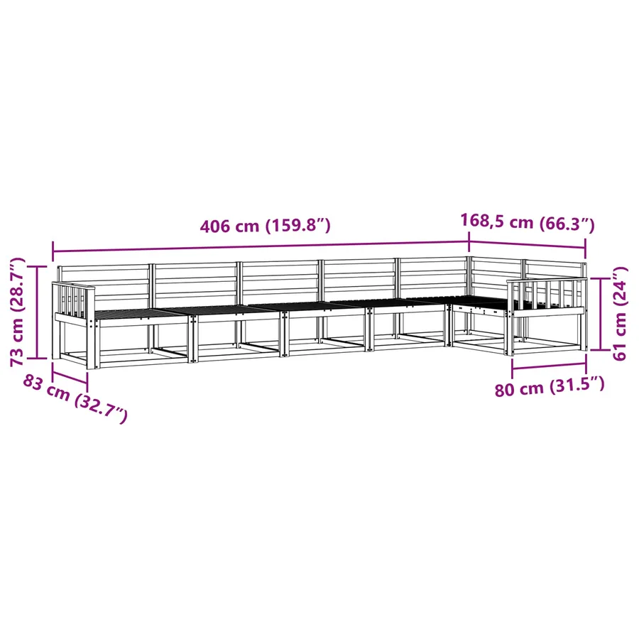 Ensemble de canapés d'extérieur 6 pcs Blanc 406 x 168,5 x 73 cm - 7