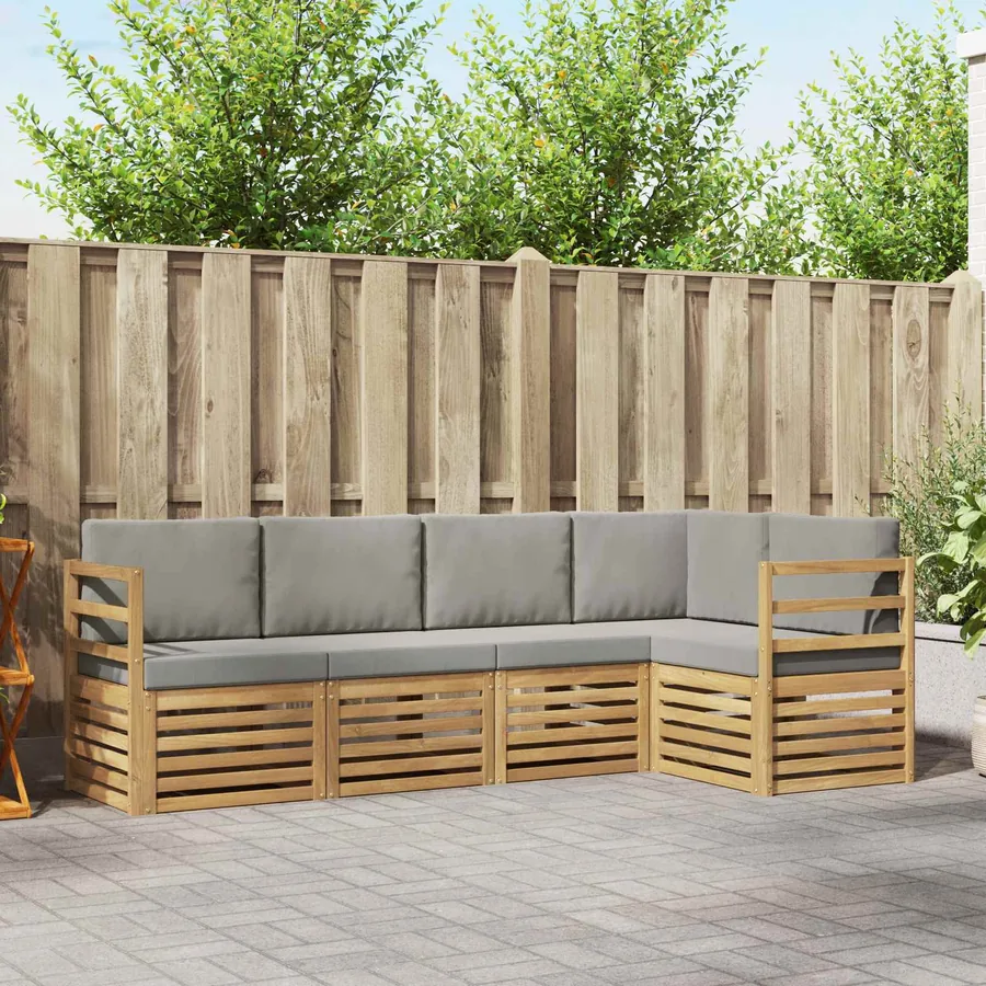 Ensemble de canapés d'extérieur 5 pcs Blanc et gris clair