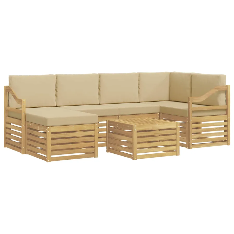 Ensemble de canapés d'extérieur 7 pcs Blanc et Beige Polyester - 2