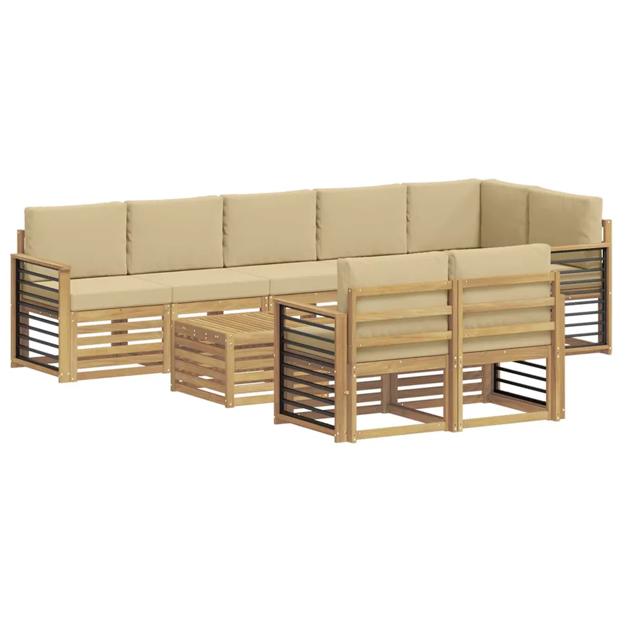 Ensemble de canapés d'extérieur 9 pcs Blanc et Beige - 2