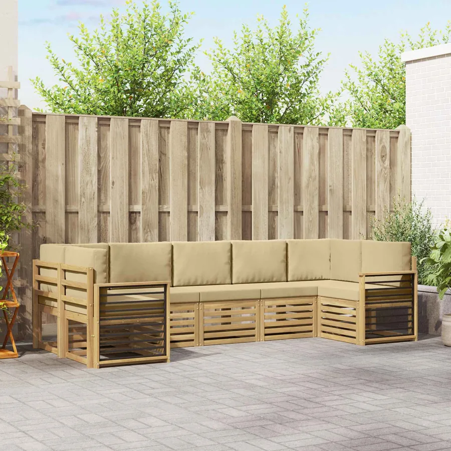 Ensemble de canapé d'angle 7 pcs Blanc et Beige
