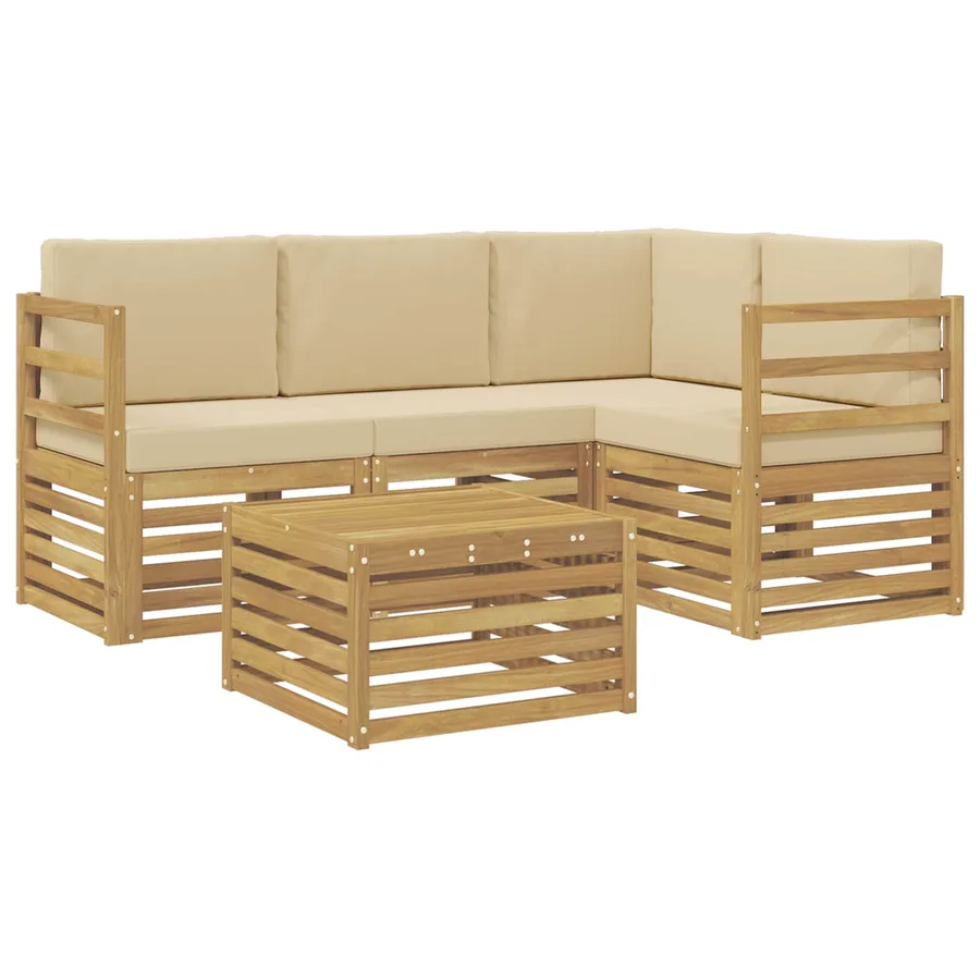 Ensemble de canapés d'extérieur 5 pcs Blanc et Beige - 2