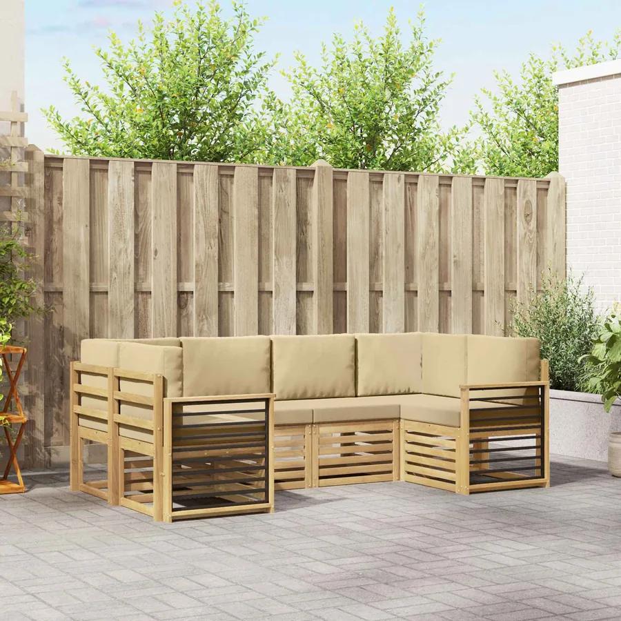 Ensemble de canapé d'angle 6 pcs Blanc et Beige