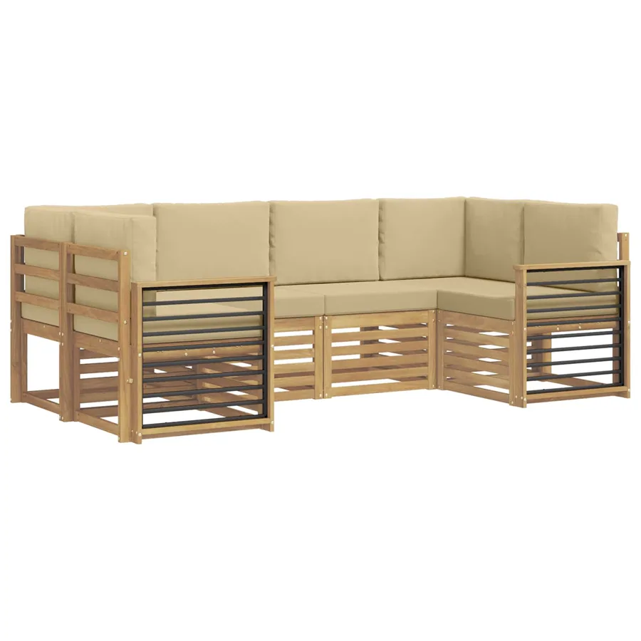 Ensemble de canapé d'angle 6 pcs Blanc et Beige - 2