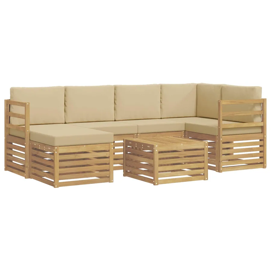 Ensemble de canapés d'extérieur 7 pcs Blanc et Beige Polyester - 2