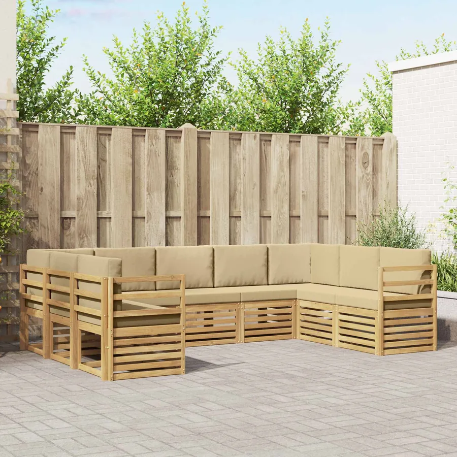 Ensemble de canapé d'angle 9 pcs Blanc et Beige