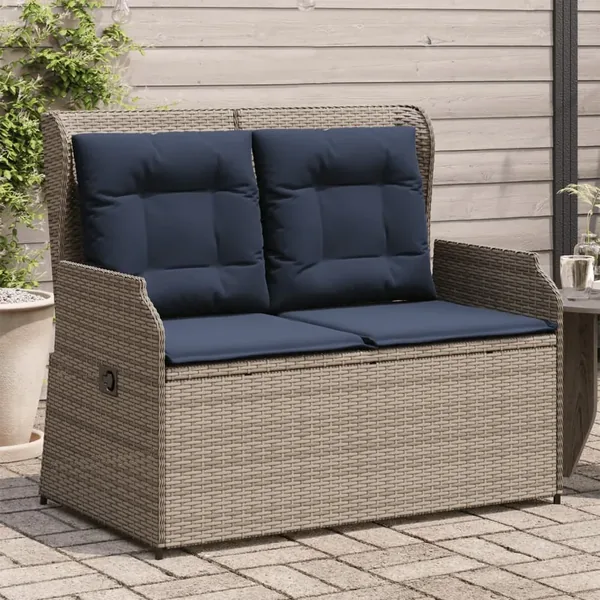 Banc inclinable de jardin avec coussins gris résine tressée
