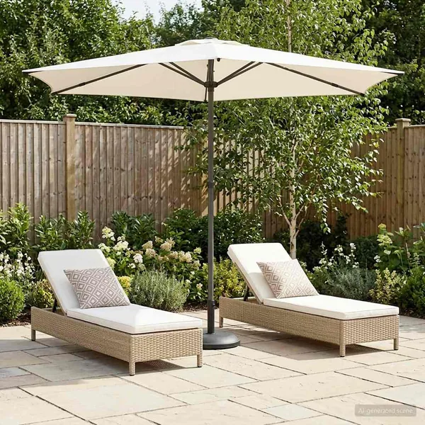 Parasol de jardin 270 x 270 cm Polyester Rectangulaire Crème