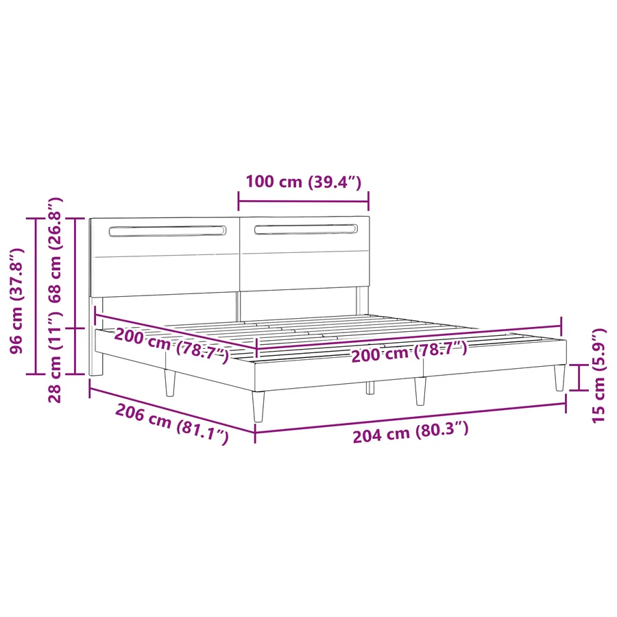 Cadre de lit avec bandes LED Gris 200 x 200 cm Simili cuir - 11